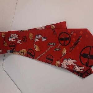 Red Dentist Novelty Tie with Tooth and Tool Design